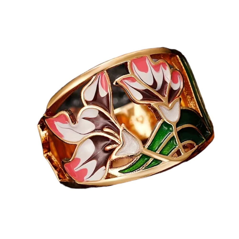 Flower Cut Metal Multicolored Gold Ring